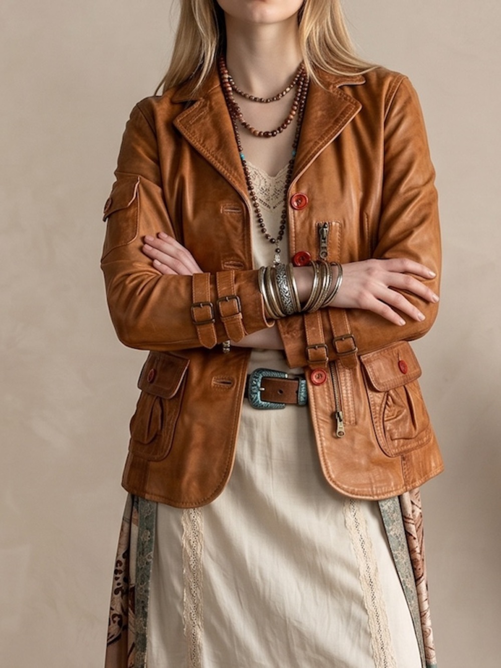 Danier Women’s Cognac Leather Aviator Jacket - Distressed Boho Style - Size XS